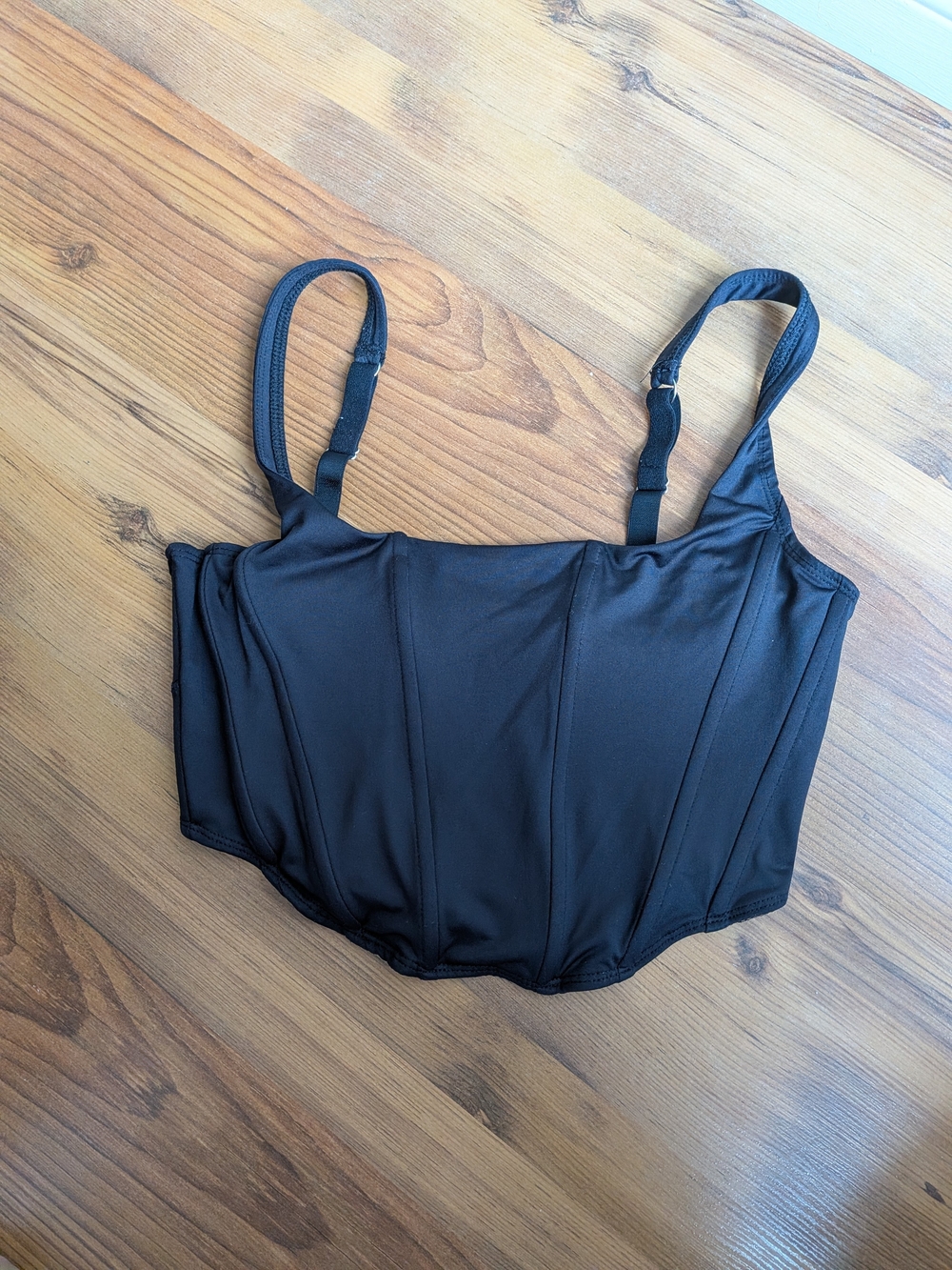 A.C.W. Black Corset-Style Crop Top with Adjustable Straps